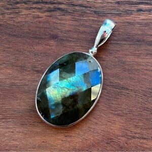 Large Sterling Silver Faceted Labradorite Pendant